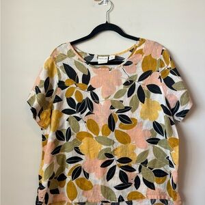 Rachel Zoe Multicolor Floral linen  Short Sleeve Top size 1X